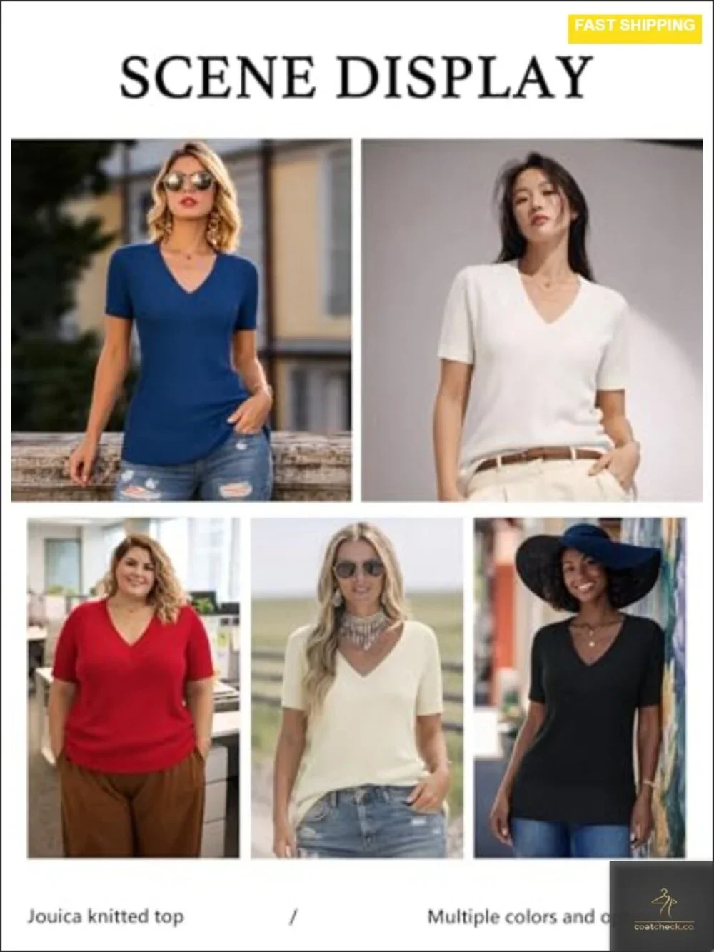 Women's V Neck Side Slit Knit Pullover Sweater Long Sleeve Lightweight